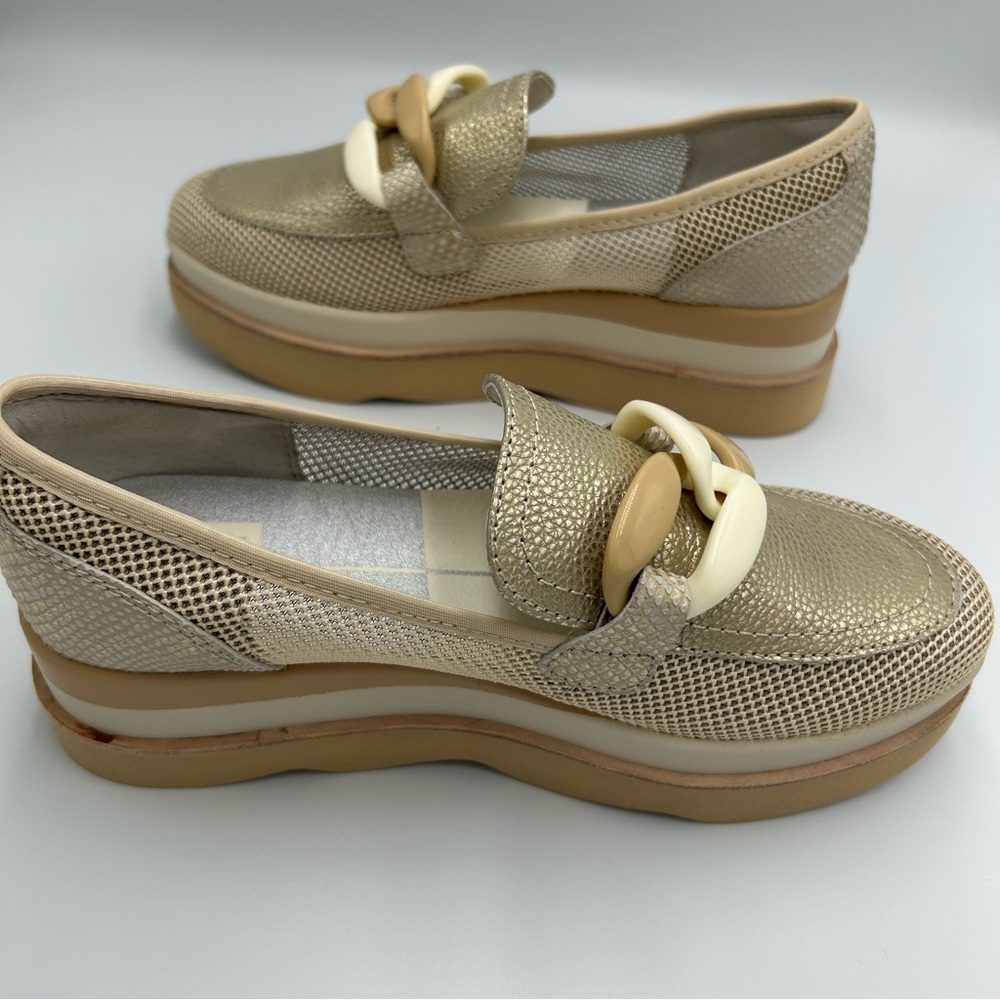 Dolce Vita Jaksen Platform Loafers Gold Mesh Chain Size 7 Shoes Tan - Picture 7 of 8